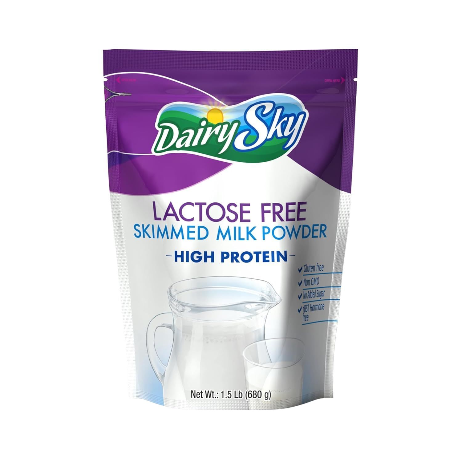 DairySky Lactose Free Milk Powder 24oz - Skim Powdered Milk, Non GMO Fat Free for Baking &amp; Coffee, Kosher with Protein &amp; Calcium | Great Substitute for Liquid Milk | RBST Hormone-Free (Pack of 1)