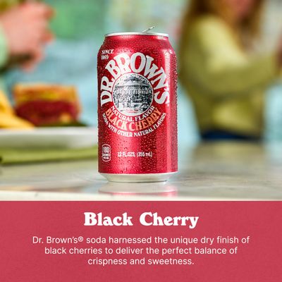 Dr. Brown's Black Cherry Soda - A New York Original - 24 Cans - Kosher, Gourmet Soda Pop - Black Cherry Flavored Craft Soda - 24 x 12 oz Cans