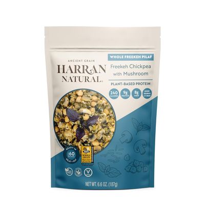 Harran Natural Whole Grain Freekeh Pilaf 187 g Plant Based Protein Meal in Microwavable Heat  Eat Pouch  Low GI Index Farik  Vegan Superfood with Chickpea Mushroom Olive Oil