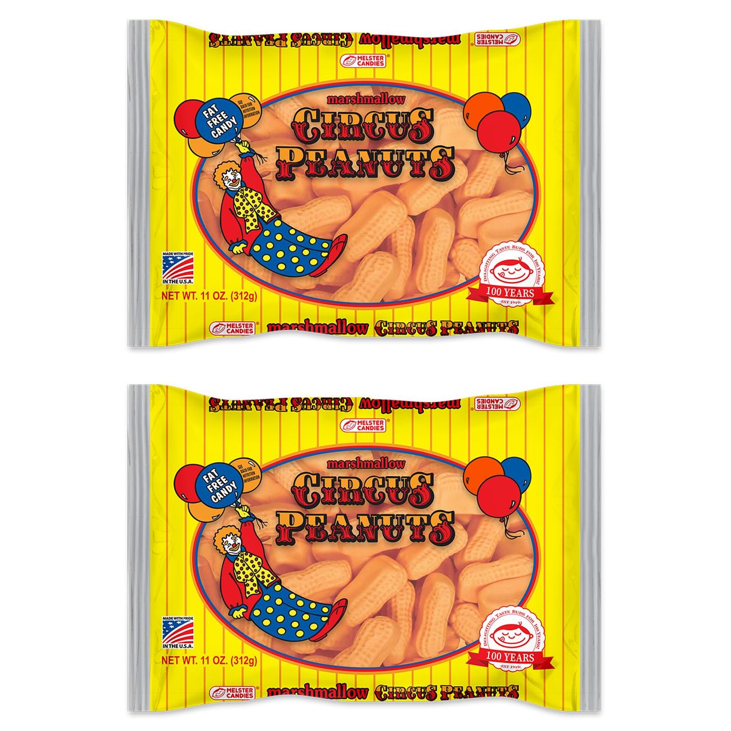 Melster Candies - Classic Marshmallow Circus Peanut Candies - Fat Free, Iconic and Nostalgic Sweet Treats - 11 oz. Bags - 2 Pack