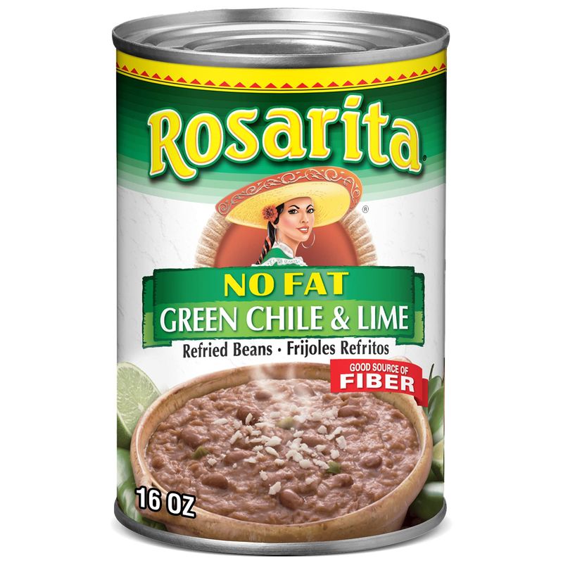 Rosarita No Fat Refried Beans with Green Chile and Lime, 16 oz