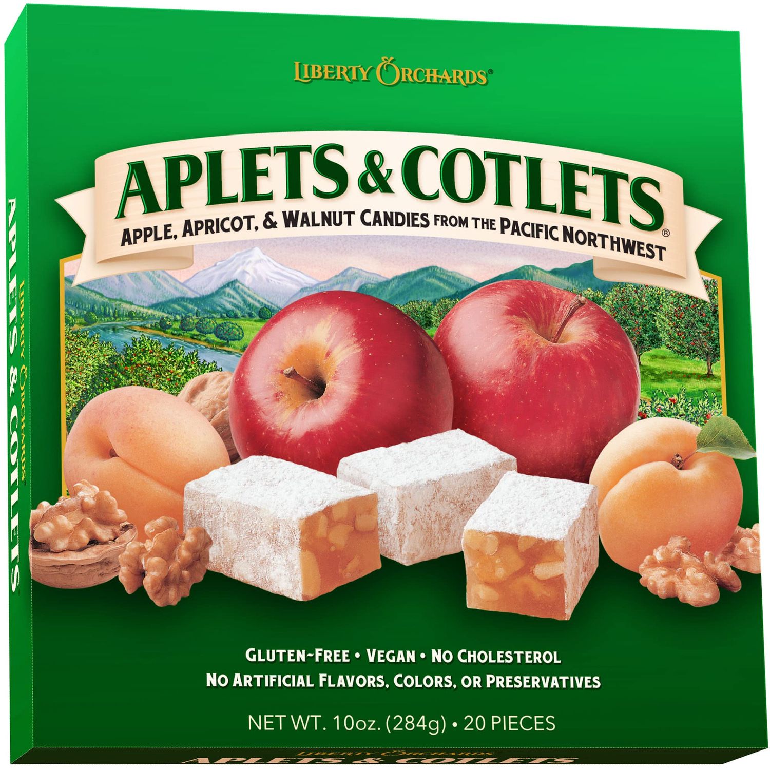 Liberty Orchards Original Aplets &amp; Cotlets - Gourmet Chewy Snack in Gift Box, Gluten Free, Lokum with Nuts, Apricot Walnut Vegan Turkish Delight Candy 10 Oz
