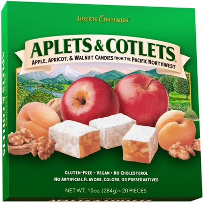 Liberty Orchards Original Aplets &amp; Cotlets - Gourmet Chewy Snack in Gift Box, Gluten Free, Lokum with Nuts, Apricot Walnut Vegan Turkish Delight Candy 10 Oz