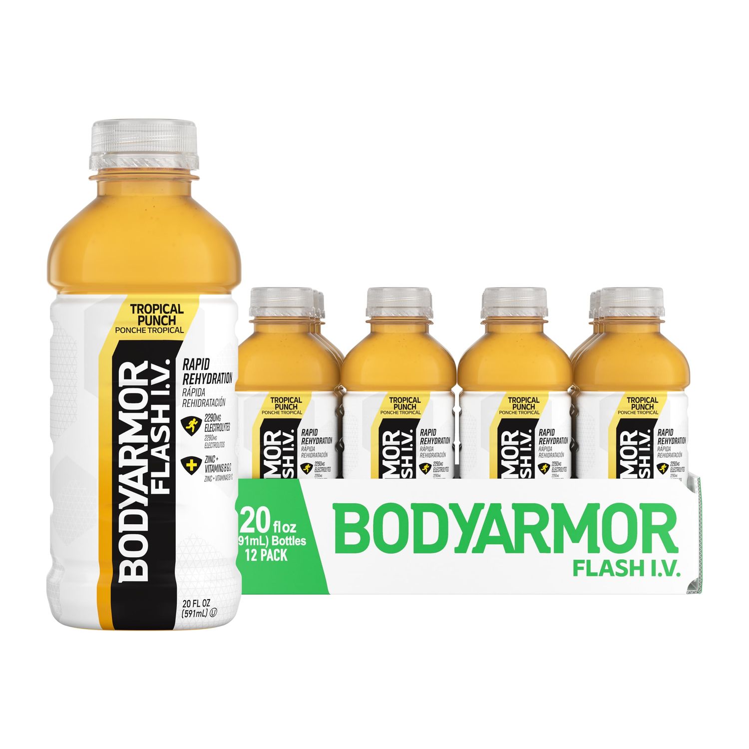 BODYARMOR Flash I.V. Electrolyte Beverage, Tropical Punch, 20 Fl Oz (Pack of 12)