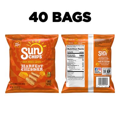 SunChips Multigrain Chips, Harvest Cheddar, 1oz Single Serve Bags (40 Count)