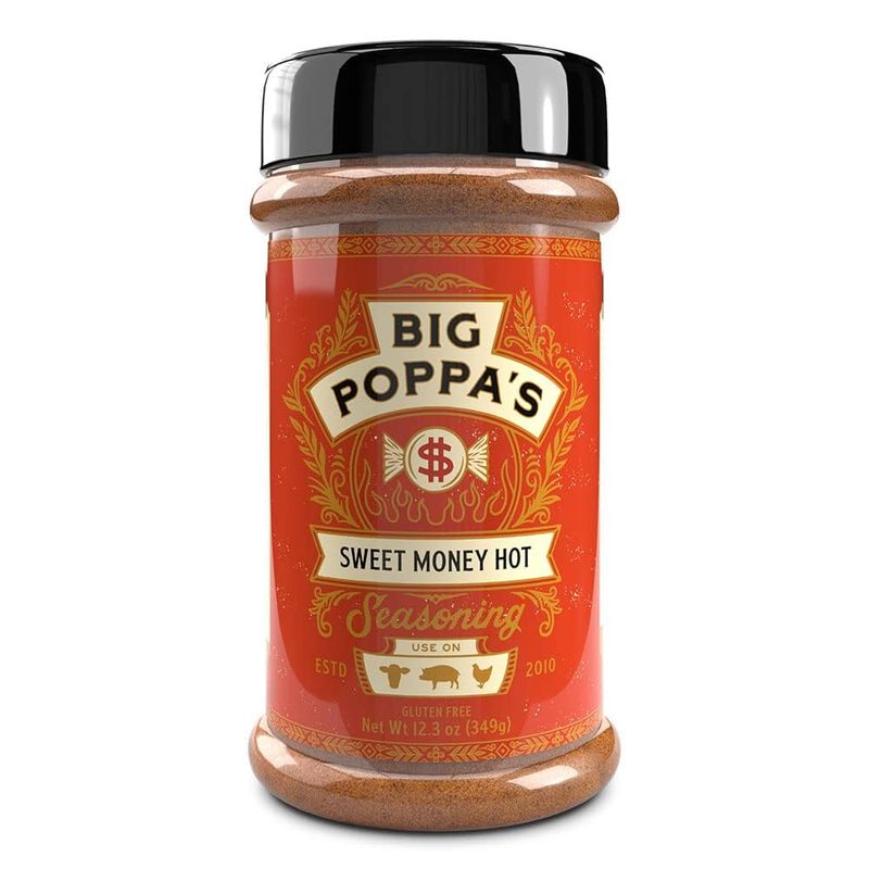 Big Poppa&#39;s Sweet Money Hot Seasoning - Irresistible Sweet &amp; Spicy Blend with Jalapeno Powder - Gluten-Free Spice Mix - Dry Rubs for Smoking and Grilling with Honey BBQ (12.3 Oz)