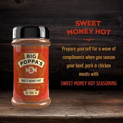 Big Poppa's Sweet Money Hot Seasoning - Irresistible Sweet &amp; Spicy Blend with Jalapeno Powder - Gluten-Free Spice Mix - Dry Rubs for Smoking and Grilling with Honey BBQ (12.3 Oz)