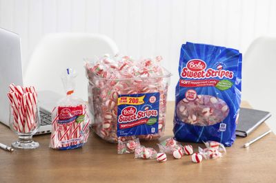 Brach's Bobs Sweet Stripes Soft Peppermint Candy, 160 Individually-Wrapped Pieces, 28 Ounce Jar