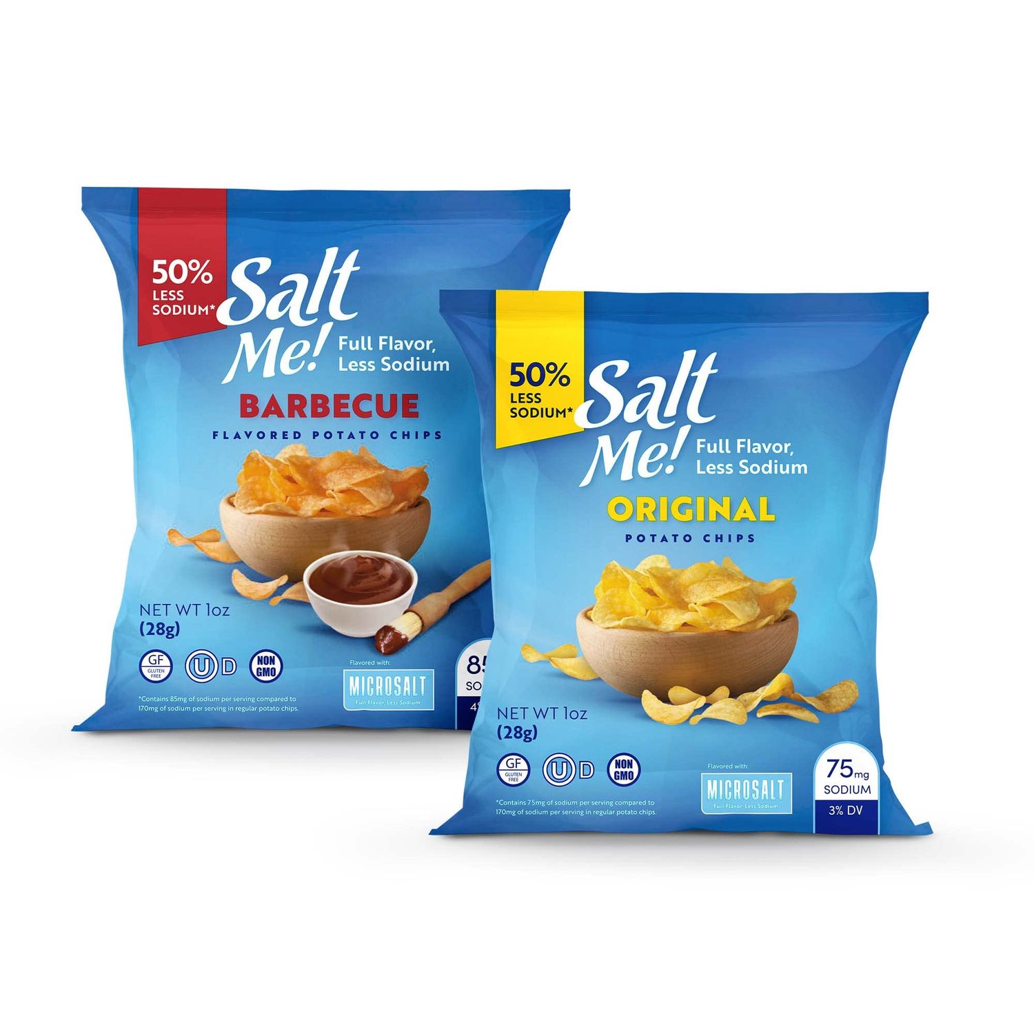 SaltMe! Variety Pack Better For You Potato Chips - 24ct 1oz Bags - 50% Less Sodium, Kosher, Healthier Snack Pack- Best Full Flavor, Non-GMO, Gluten Free - Less Sodium, Same Flavor.