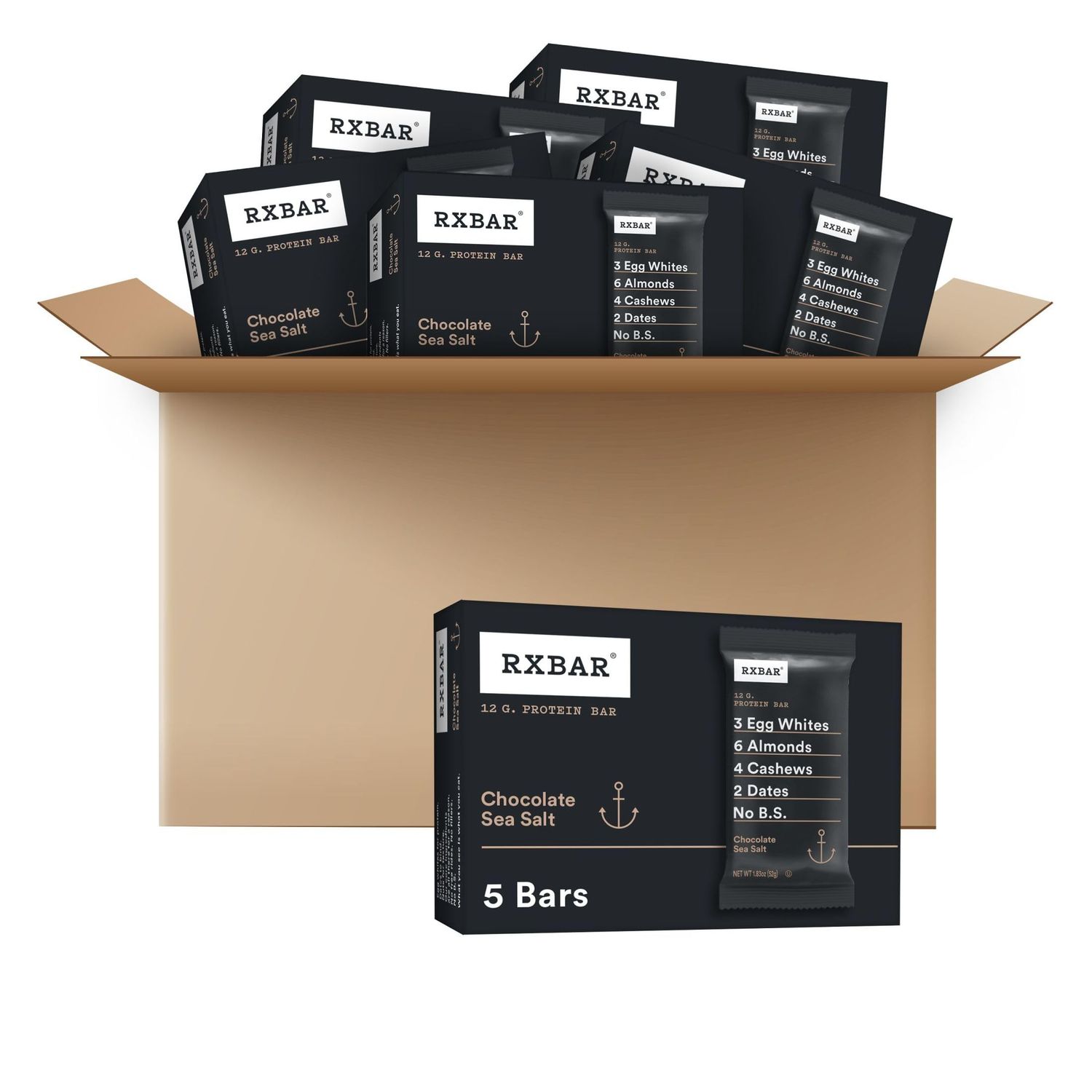 RXBAR Protein Bars, 12g Protein, Gluten Free Snacks, Chocolate Sea Salt (6 Boxes, 30 Bars)