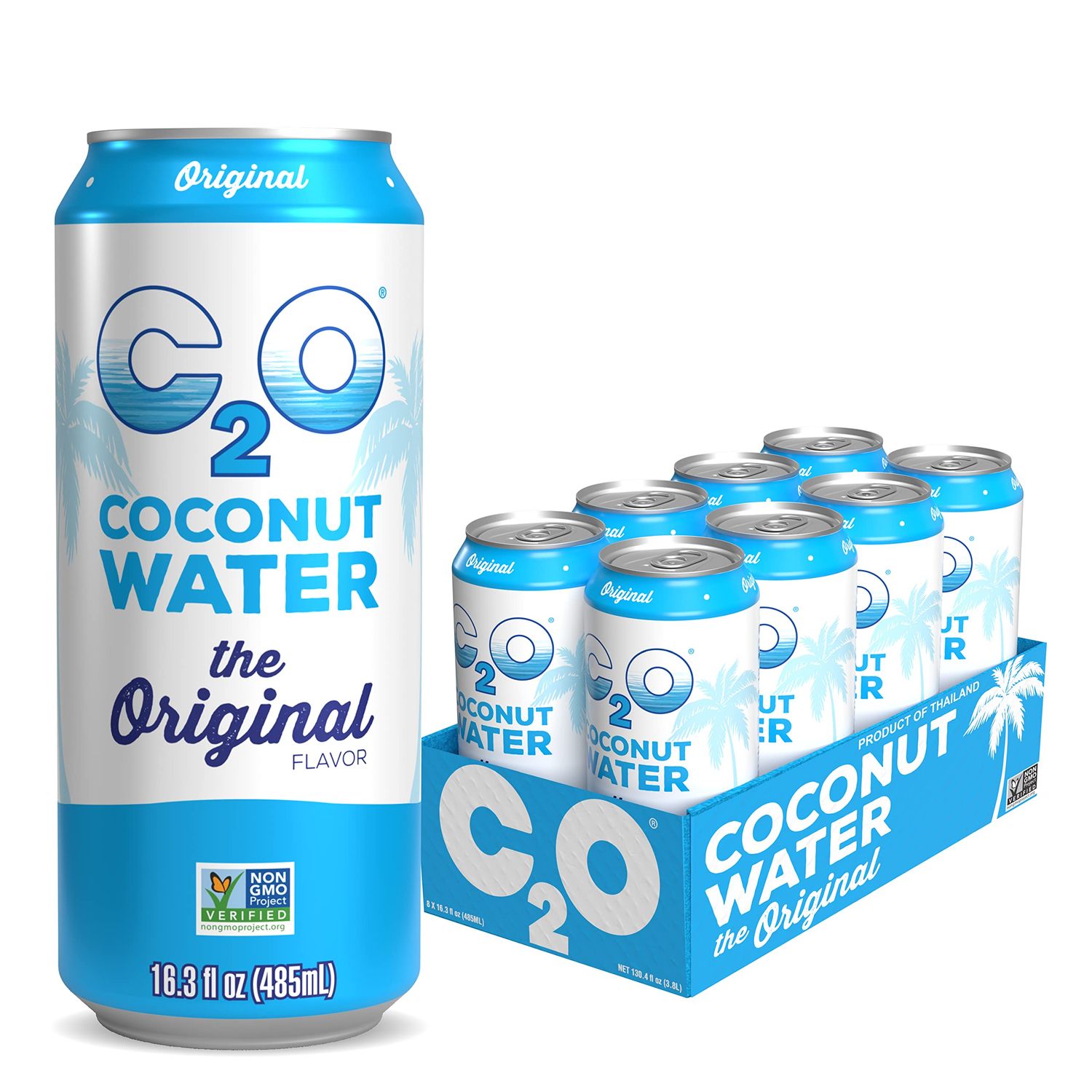 C2O - Coconut Water, The Original Flavor (8 Pack) - Made with Fresh Coconut Water - Plant Based - Non GMO - Canned Water - Natural Hydration, Essential Electrolytes, &amp; Potassium - 8 Cans, 16.3 FL OZ