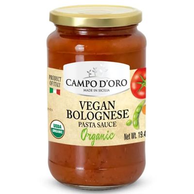 Organic Vegan Bolognese Sauce, 19.4 oz, Plant Based Pasta Sauce, Lasagna, Spaghetti, Red Sauce, Pizza, Vegetarian, BIO, Product of Italy, Vegetarian, Pescatarian, NON GMO, Campo D&#39;Oro