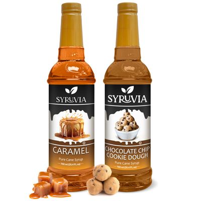 Syruvia Coffee Syrup Variety Pack - Caramel &amp; Chocolate Chip Cookie Dough- Gluten-Free, Kosher, 25.4 fl oz Bottles - Enhance Your Coffee Experience with Premium Flavoring Syrups