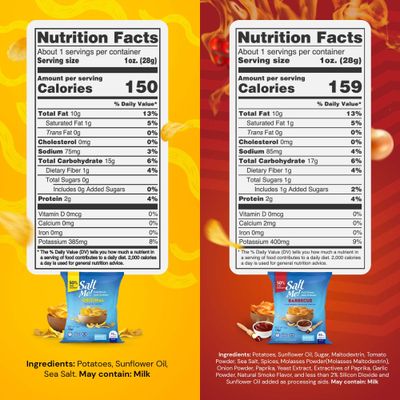 SaltMe! Variety Pack Better For You Potato Chips - 24ct 1oz Bags - 50% Less Sodium, Kosher, Healthier Snack Pack- Best Full Flavor, Non-GMO, Gluten Free - Less Sodium, Same Flavor.
