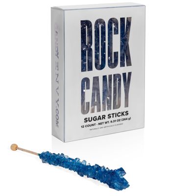 Candy Envy - Navy Blue Rock Candy Sugar Sticks - Blueberry Flavored - 12 Indiv. Wrapped