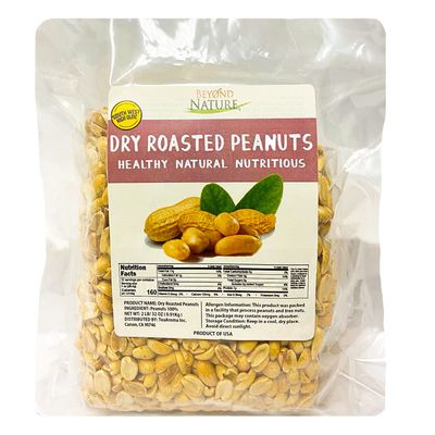 Beyond Nature Dry Roasted Peanuts - Unsalted 2 Pound (32 oz) Vacuum Sealed Non GMO, No Oil &amp; No Salt, Low Carb, Keto Friendly &amp; Vegan Snack