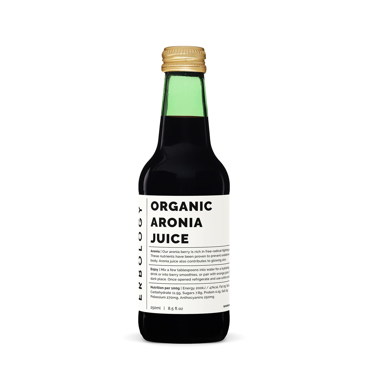 100% Organic Aronia Berry Juice 8.5 fl oz - Supports Skin Health - Rich in Antioxidants - Straight from Farm - Undiluted - No Added Sugar or Preservatives - Non-GMO - Recyclable Glass Bottle