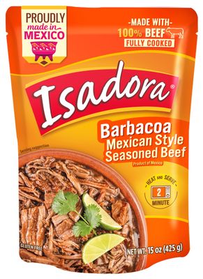 Isadora Fully cooked Barbacoa Mexican Style 15 oz, Ready-to-eat, no refrigetarion needed