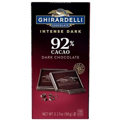 GHIRARDELLI Intense Dark Chocolate Bar, 92% Cacao Holiday Chocolate for Holiday Gifts and Stocking Stuffers, 3.17 Oz Bar (Pack of 12)