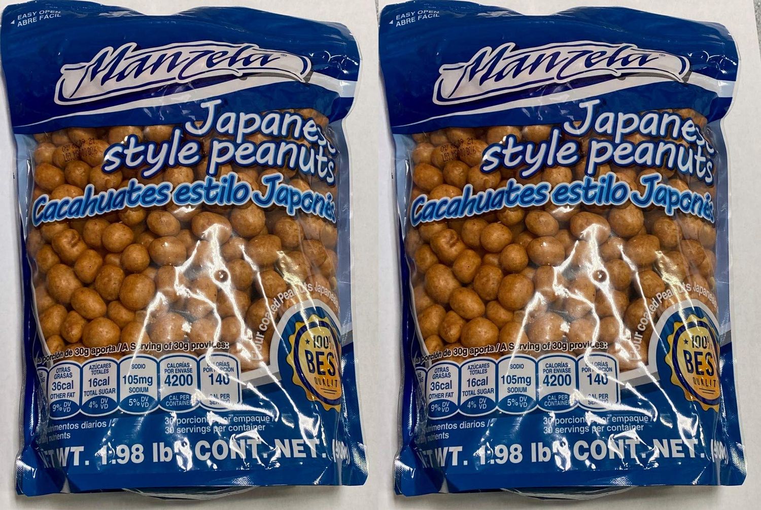 Japanese Style Peanut Resealable Bag 900 g (1.98 lb) Pack of 2.