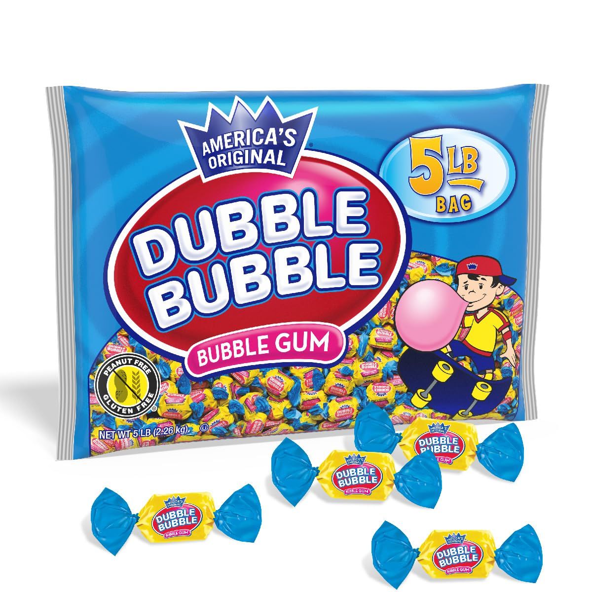 Dubble Bubble Original Twist Bubble Gum - Individually Wrapped Candy - Gluten Free, Kosher &amp; Peanut Free - 5 Pound Bag