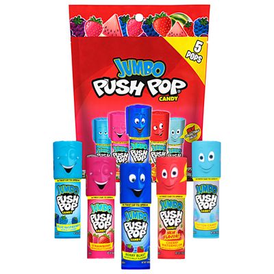 Push Pop Jumbo Individually Wrapped Bulk Lollipop Holiday Variety Party Pack - 8 Bags of 5 Lollipops in Fruity Flavors - Candy Stocking Stuffers For Kids Candy Gifts and Holiday Party Favors
