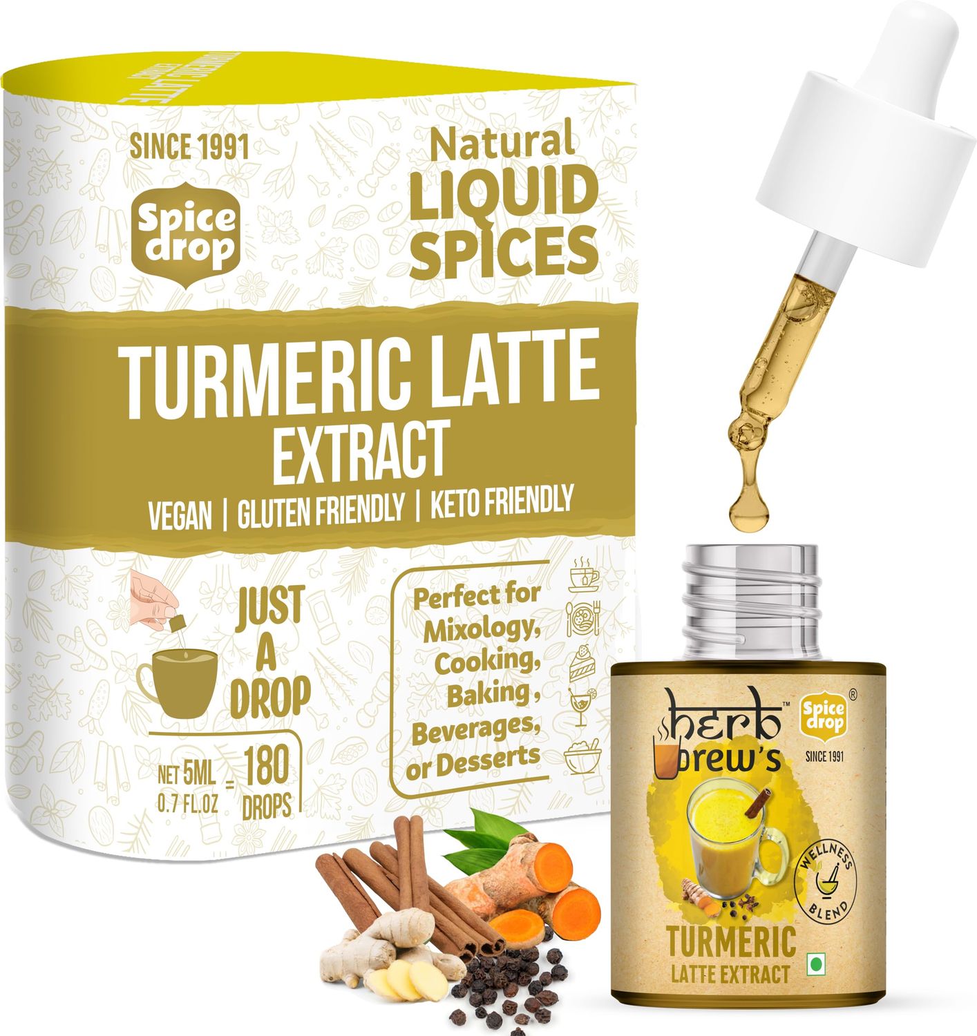 Spice Drop Turmeric Tea Latte Extract | Healthy Mix Immunity Drink | Made With Turmeric, Black Pepper, Nutmeg, Cardamom, Cinnamon, Ginger, Clove | No Added Colors, Preservatives | Pack Of 1 | 0.17 oz