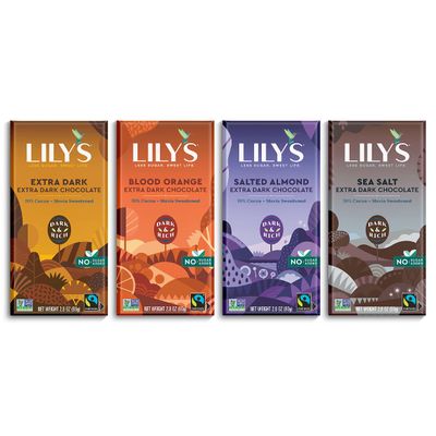 Variety 70% Dark Chocolate Bar Sampler by Lily&#39;s | Stevia Sweetened, No Added Sugar, Low-Carb, Keto Friendly | 70% Cocoa | Fair Trade, Gluten-Free &amp; Non-GMO | 2.8 ounce, 4-Pack