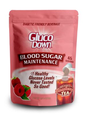 GLUCODOWN, Delicious Raspberry Tea Mix, Patent Pending Dietary Fiber Formula for Maintenance of Healthy Blood Sugar &amp; Cholesterol, 45 Servings.