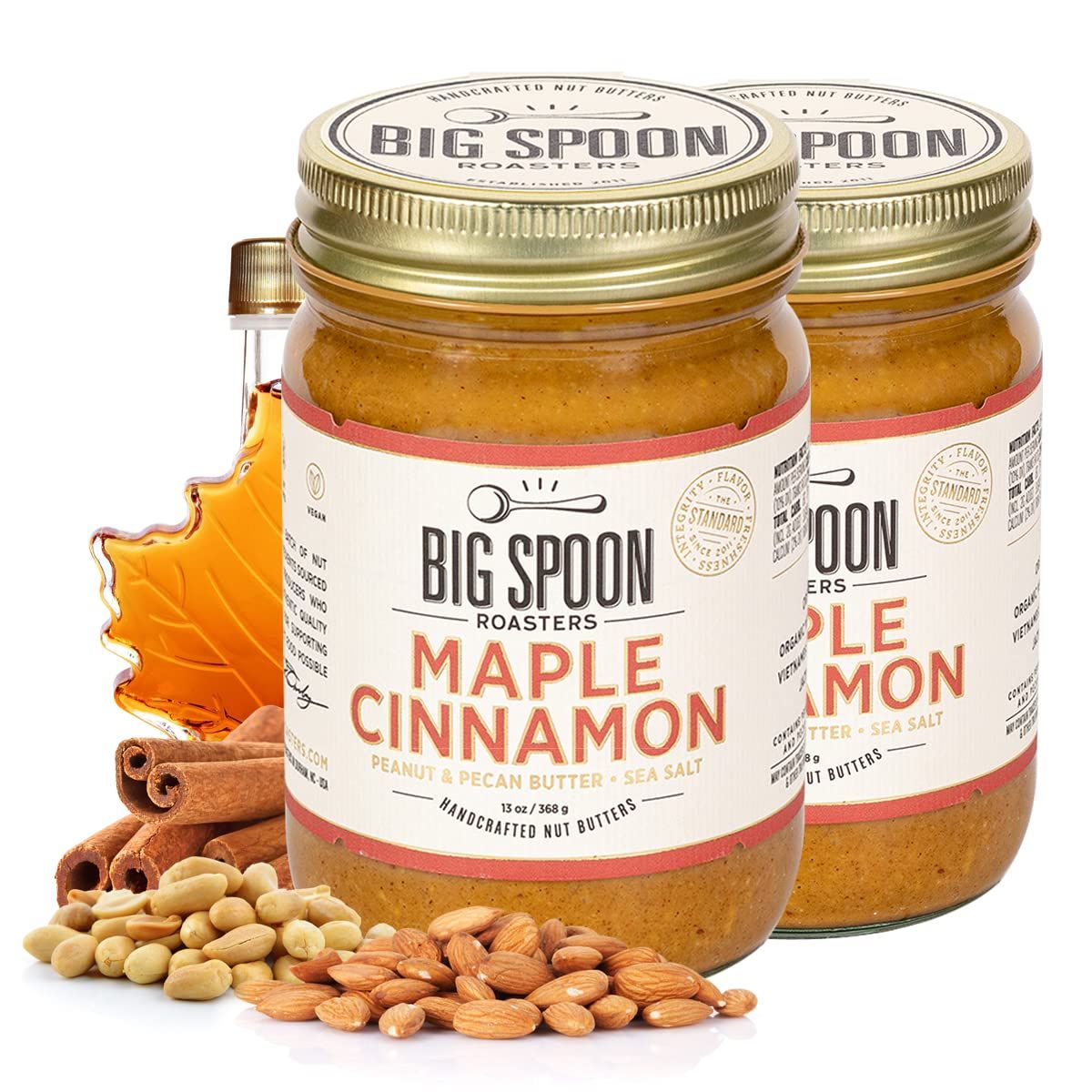 Big Spoon Roasters Maple Cinnamon Peanut &amp; Pecan Butter - Low Sugar Peanut Butter - Creamy Peanut Butter w/Maple Syrup, Organic Peanuts &amp; Pecans - Keto, Vegan, Palm Free Maple Nut Butter - 26 Ounces