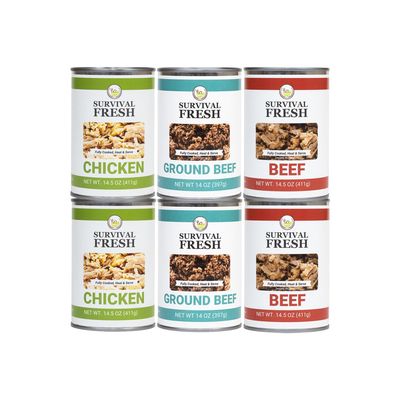 Survival Fresh Mixed Canned Meat - All Natural Canned Meat 2 Beef, 2 Chicken, 2 Ground Beef - Emergency Survival Meal 14.5oz Small Cans for Camping &amp; Hiking - Meats from USA Farms (6 Pack)