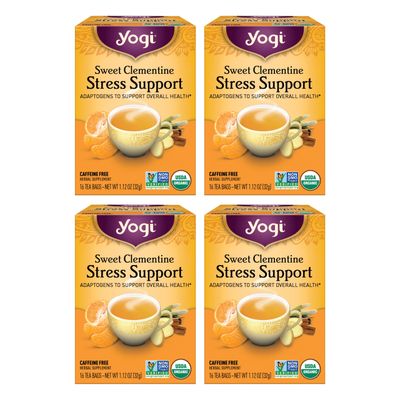 Yogi Tea Sweet Clementine Stress Support Tea - 16 Tea Bags per Pack (4 Packs) - Stress Support Herbal Tea - Calming Adaptogen Tea - Includes Ashwagandha Root, Lemongrass, Cinnamon Bark &amp; More