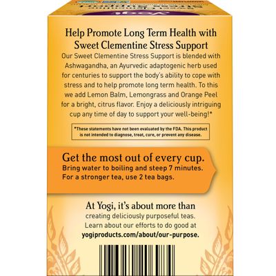 Yogi Tea Sweet Clementine Stress Support Tea - 16 Tea Bags per Pack (4 Packs) - Stress Support Herbal Tea - Calming Adaptogen Tea - Includes Ashwagandha Root, Lemongrass, Cinnamon Bark & More