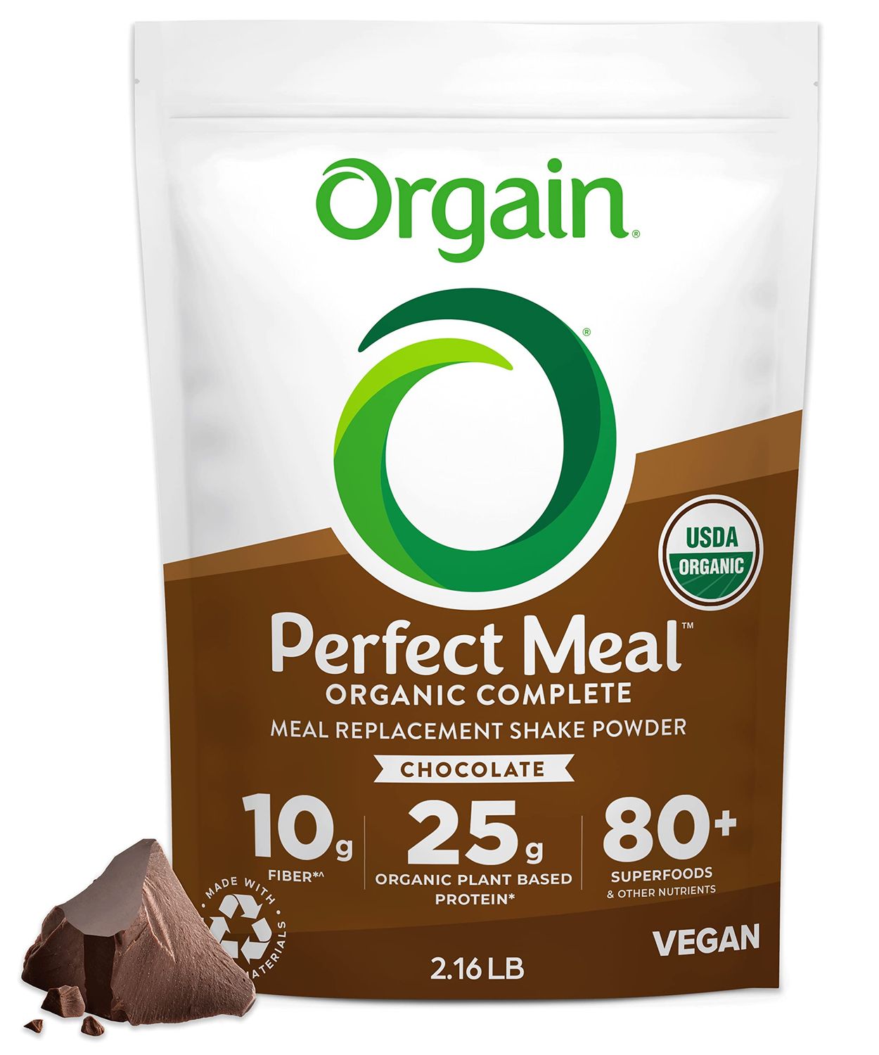 Orgain Perfect Meal, Organic, Vegan Meal Replacement Protein Powder, Chocolate - 25g Plant Based Protein, 80+ Superfoods, 1B Probiotics &amp; 10g Fiber, Adaptogens &amp; Ashwagandha - 2.16lb