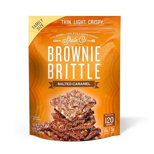 Sheila G's Brownie Brittle - Salted Caramel Thin and Crispy Sweet Snacks, Family Size (Pack of 1, 14 oz), Rich Gourmet Brownie Bites Dessert
