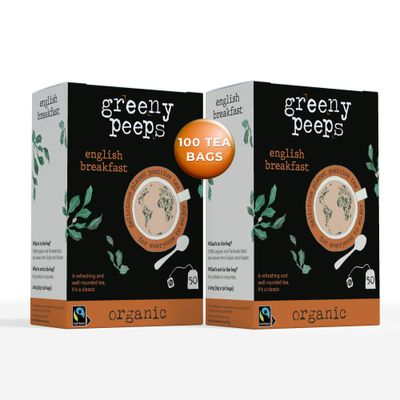 Greenypeeps Organic English Breakfast Tea Bags - Rich and Robust Ceylon Black Tea Bags for Iced or Hot Tea Beverages - USDA Organic and Fairtrade Caffeinated Tea - English Tea with Caffeine - 100 ct