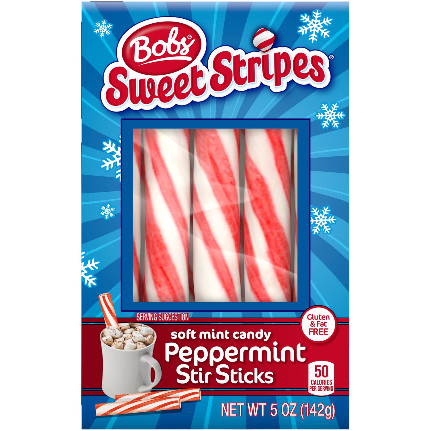 Bob&#39;s Sweet Stripes Soft Mint Candy Peppermint Stir Sticks, Christmas Candy Dish Holiday Classic, 5 oz Box, 10ct