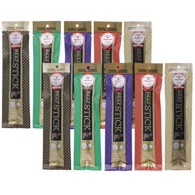Aufschnitt Grass Fed Beef Jerky Sticks - Low Sodium, Certified Kosher - Halal and Keto Friendly - 10 Pack, Variety