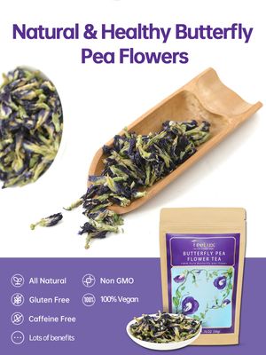 TeeLux Butterfly Pea Flower Tea, Non-GMO, Pure Natural Butterfly Pea Tea, Premium Dried Butterfly Pea Flower for Blue &amp; Purple Drinks and Food Coloring, 1.76 Oz