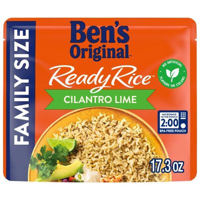 BEN&#39;S ORIGINAL READY RICE Cilantro Lime Flavored Family Size Rice, Easy Dinner Side, 17.3 oz Pouch (Pack of 6)