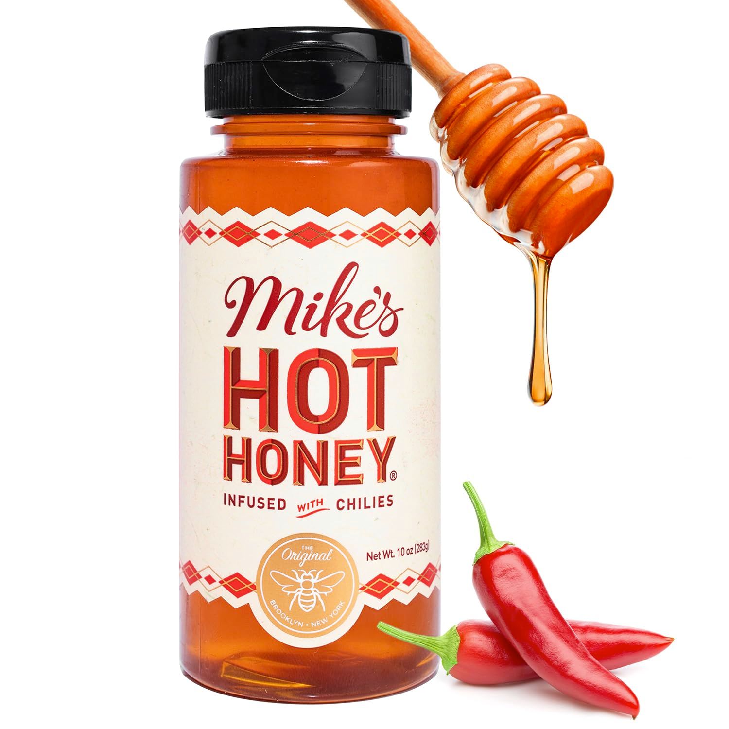 Mike&#39;s Hot Honey, America&#39;s #1 Brand of Hot Honey, Spicy Honey, All Natural 100% Pure Honey Infused with Chili Peppers, Gluten-Free, Paleo-Friendly (10oz Bottle, 1 Pack)