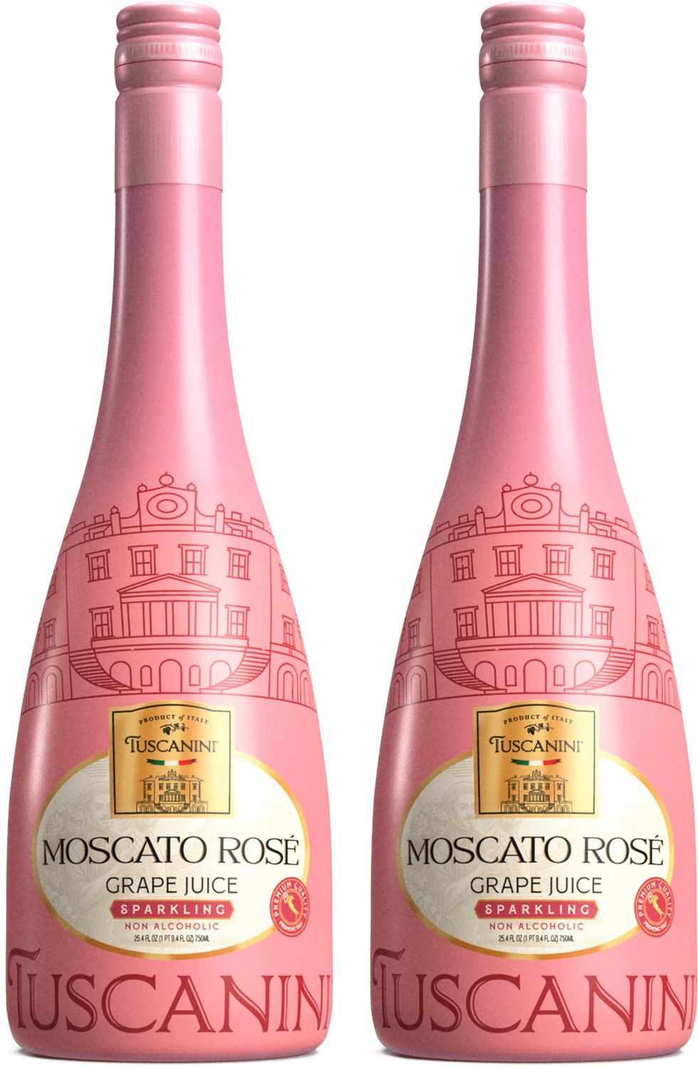 Tuscanini Italian Moscato Rose Sparkling Grape Juice 253oz 2 Pack  Non Alcoholic Sparkling Juice  Valentines Day Gift  Elegant Champagne Bottle  Imported from Italy  Great for Mocktails  Kosher