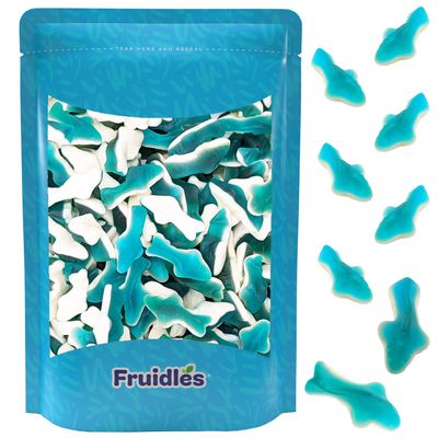 Fruidles Blue Shark Gummi Candy, Assorted Fruit Flavors Gummies, Allergy Friendly, Non-GMO, No Artificial Sweeteners Gummy (8oz Bag)
