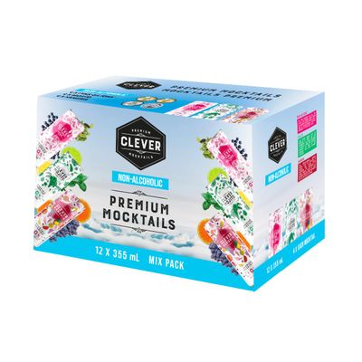 Clever Non-Alcoholic Mixed Pack Mocktails, Low Calories - Non-Alcoholic Beverage Replacement, Mixer, Non-Alcoholic Cocktails - Pack of 12 (12 oz)