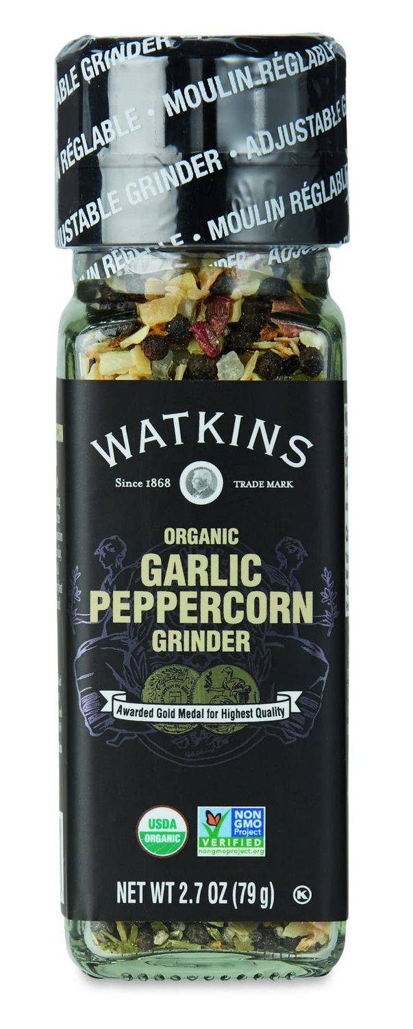 Watkins Organic Garlic Peppercorn Grinder, 2.7 Oz
