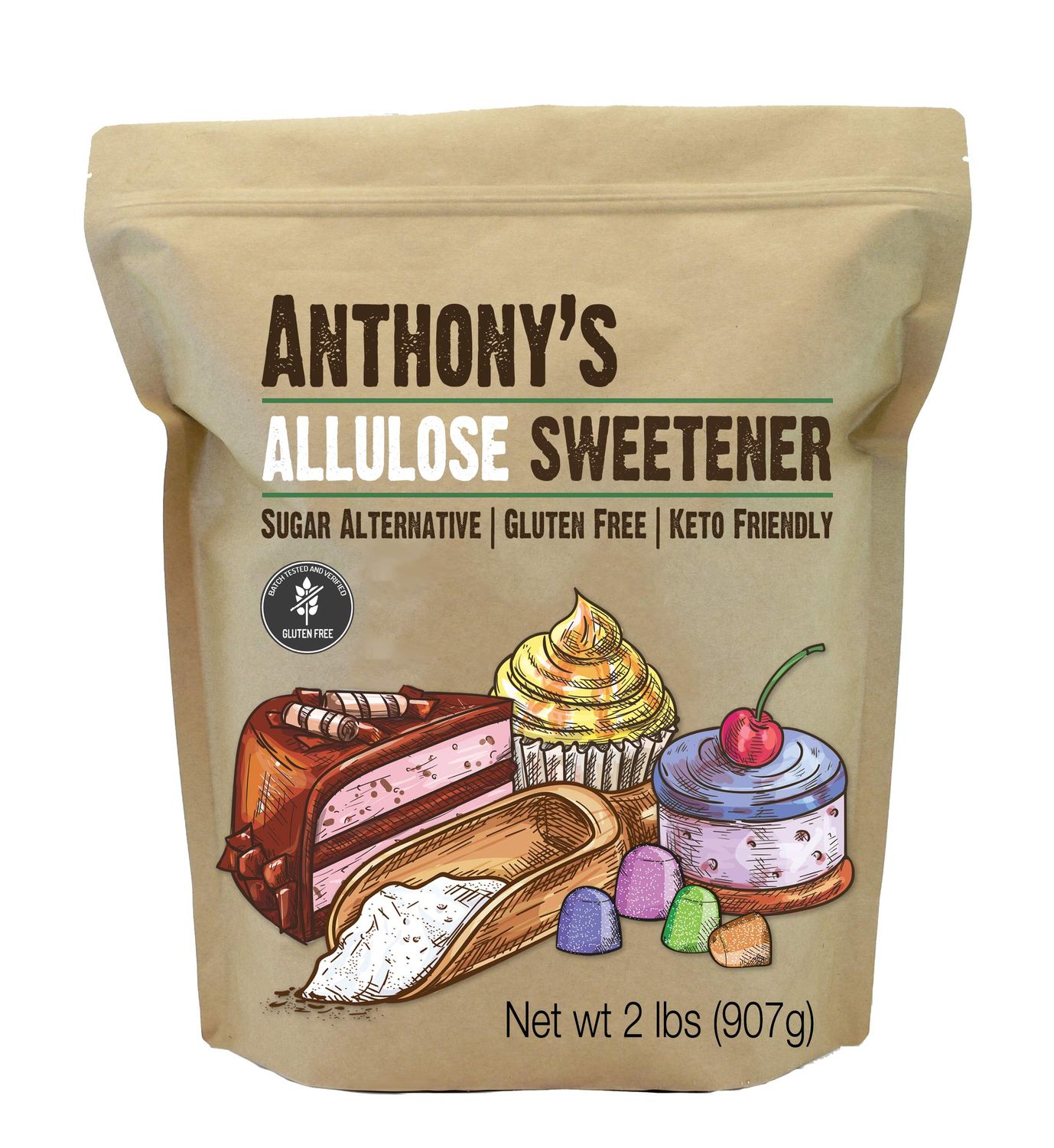 Anthony&#39;s Allulose Sweetener, 2 lb, Batch Tested Gluten Free, Keto Friendly Sugar Alternative, Zero Net Carb, Low Calorie