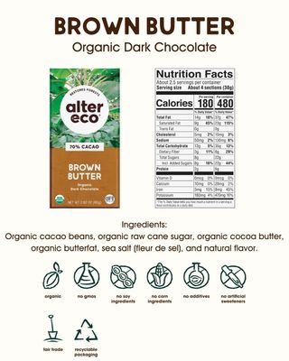 Alter Eco | Dark Chocolate Bars | Pure Dark Cocoa, Fair Trade, Organic, Non-GMO, Gluten Free (12-Pack Brown Butter)