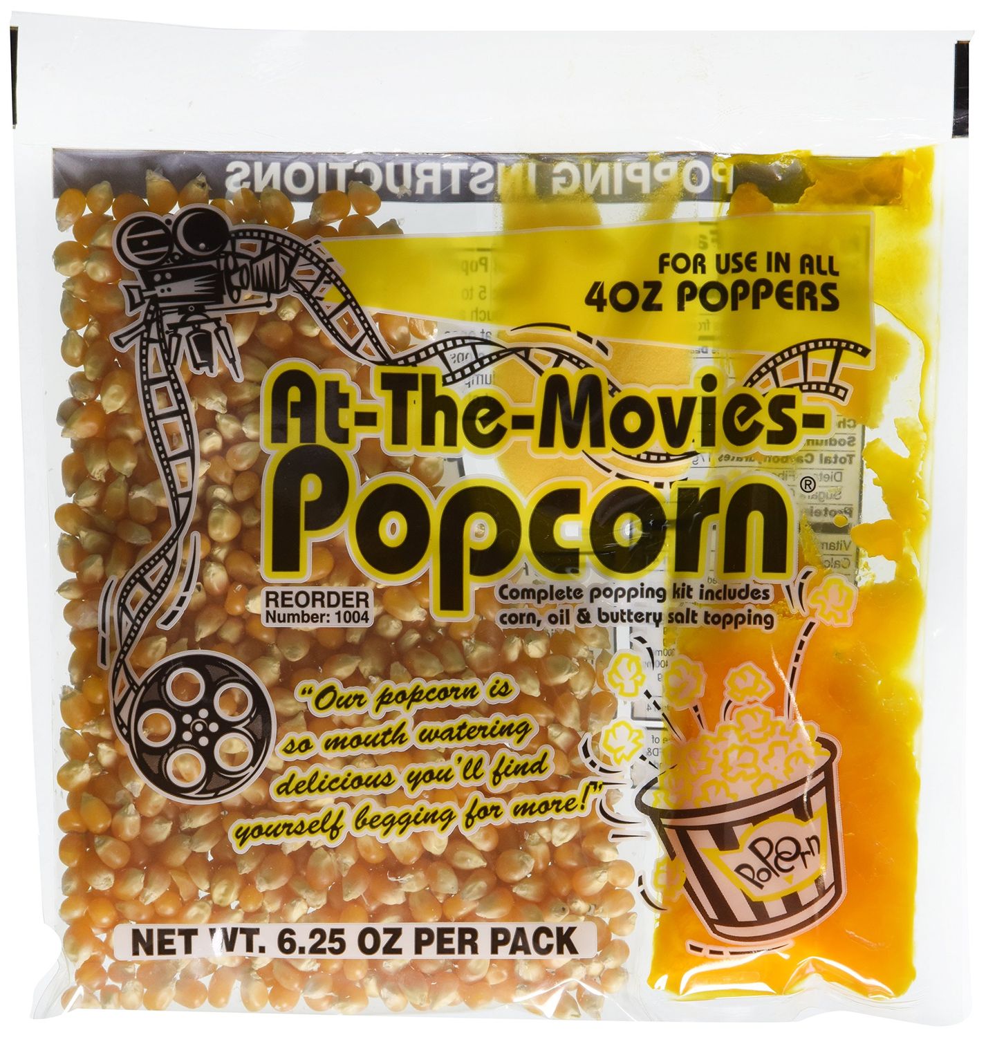 At-The-Movies Popcorn &amp; Coconut Oil Portion Packs-Case of 24 (4oz Kettle)