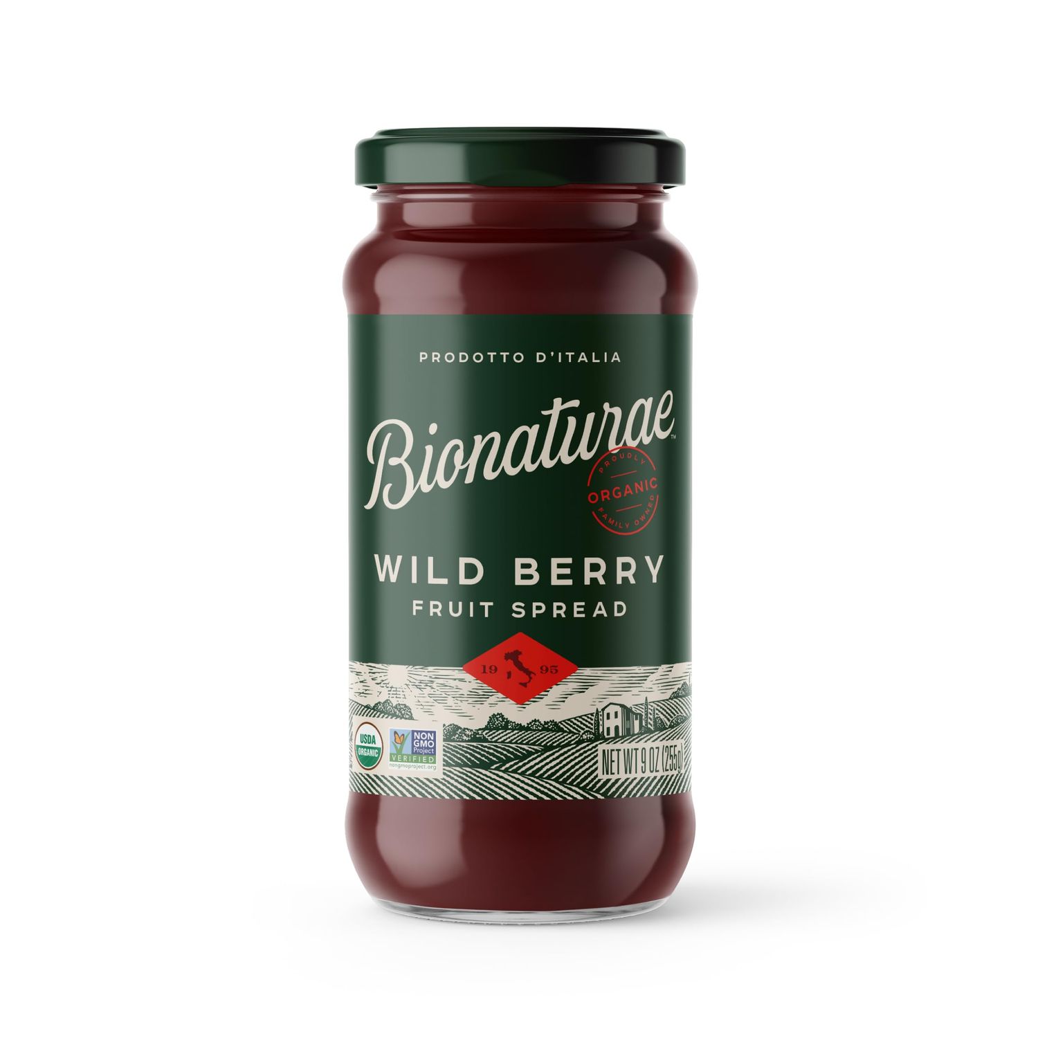 Bionaturae Organic Wild Berry Fruit Spread - Jelly Organic, Non-GMO, USDA Certified, No Sugar Added, No Preservatives, Organic Fruit Jam, Jam Organic, Made in Italy - 9 Oz