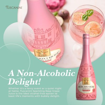 Tuscanini Italian Moscato Rose Sparkling Grape Juice 253oz 2 Pack Non Alcoholic Sparkling Juice Valentines Day Gift Elegant Champagne Bottle Imported from Italy Great for Mocktails Kosher